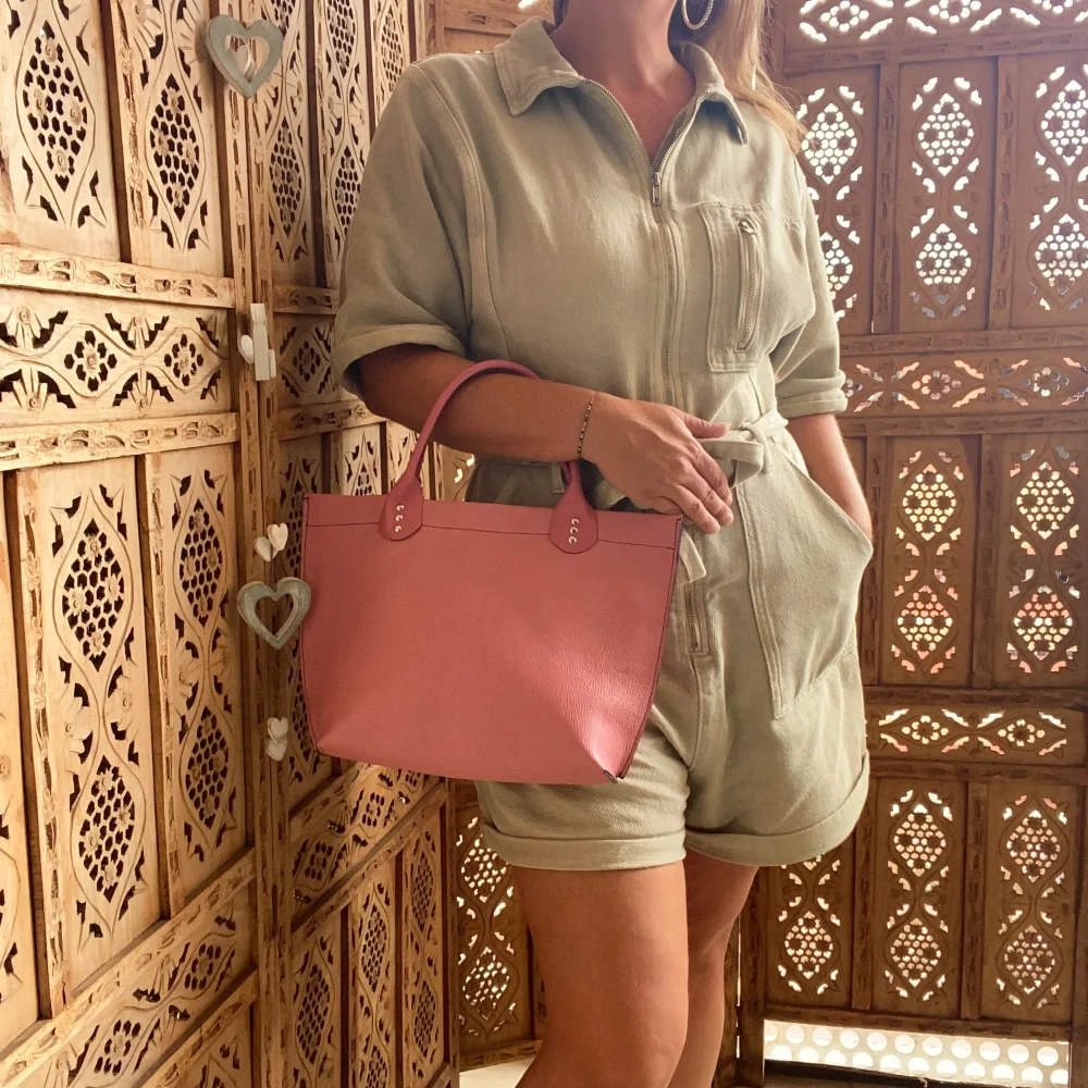 sac mini cabas en cuir de chèvre grainé rose et cuir de veau lisse rose sac mini cabas en cuir de chèvre grainé rose et cuir de veau lisse rose