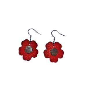 boucles d'oreilles en cuir corail et marron en forme de fleur avec une monture en argent 925/1000