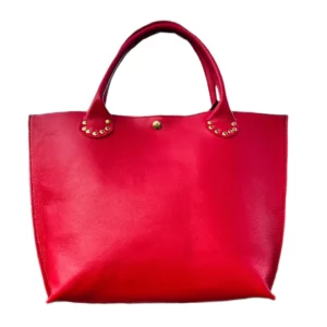 Sac mini cabas en cuir de chèvre rouge et intérieur jaune
